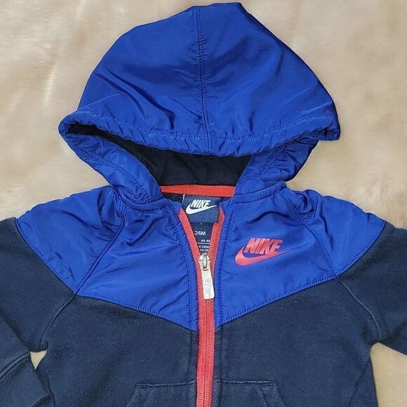 NIKE BLUE HEAVYWEIGHT ZIP HOODIE, SIZE 24 MONTHS - Picture 3 of 6